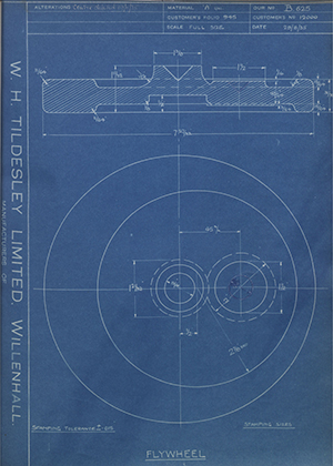 John Marston LTD (Sunbeam) 12000 Flywheel WH Tildesley Forging Technical Drawing