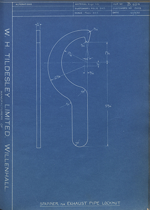 John Marston LTD (Sunbeam) 13032 Spanner for Exhaust Pipe Locknut WH Tildesley Forging Technical Drawing