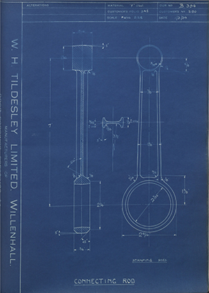 John Marston LTD (Sunbeam) 2180 Connecting Rod WH Tildesley Forging Technical Drawing