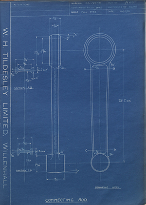 John Marston LTD (Sunbeam) 5695 Connecting Rod WH Tildesley Forging Technical Drawing