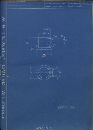 John Marston LTD (Sunbeam) 7406/C0274 Head Clip WH Tildesley Forging Technical Drawing