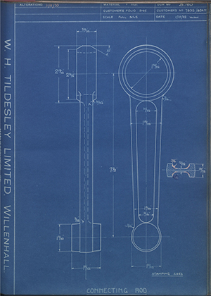 John Marston LTD (Sunbeam) 7835/1824M Connecting Rod WH Tildesley Forging Technical Drawing