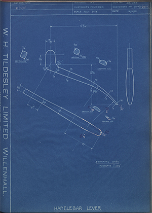 John Marston LTD (Sunbeam) 7843/C0286 Handlebar Lever WH Tildesley Forging Technical Drawing