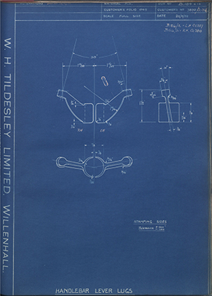 John Marston LTD (Sunbeam) 7870/C028 Handlebar Lever Lugs WH Tildesley Forging Technical Drawing