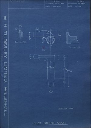 John Marston LTD (Sunbeam) 8322 Inlet Rocker Shaft WH Tildesley Forging Technical Drawing