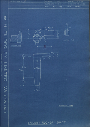 John Marston LTD (Sunbeam) 8323 Exhaust Rocker Shaft WH Tildesley Forging Technical Drawing