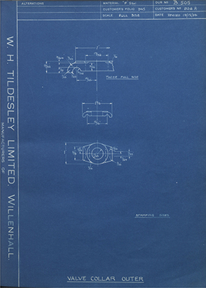 John Marston LTD (Sunbeam) 9136A Valve Collar Outer WH Tildesley Forging Technical Drawing