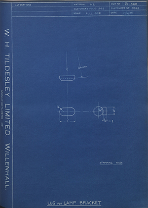 John Marston LTD (Sunbeam) 9864 Lug for Lamp Bracket WH Tildesley Forging Technical Drawing