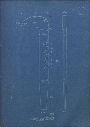 John Shaw & Sons Ltd Pipe Wrench WH Tildesley Forging Technical Drawing