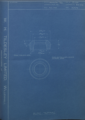 Joseph Sankey & Sons LTD BB208 Tapping Bung WH Tildesley Forging Technical Drawing