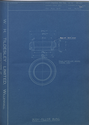 Joseph Sankey & Sons LTD TDF2541 / BB9 Body Filler Bung WH Tildesley Forging Technical Drawing