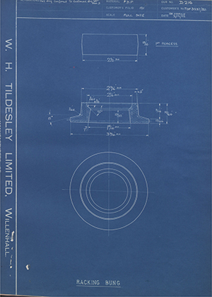 Joseph Sankey & Sons LTD TDF3237/BB Racking Bung WH Tildesley Forging Technical Drawing