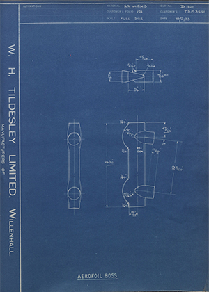 Joseph Sankey & Sons LTD TDF3551 Aerofoil Boss WH Tildesley Forging Technical Drawing