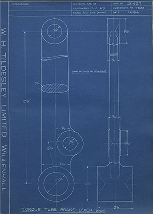 Karrier Motors LTD 46186 Torque Tube Brake Lever (Front) WH Tildesley Forging Technical Drawing