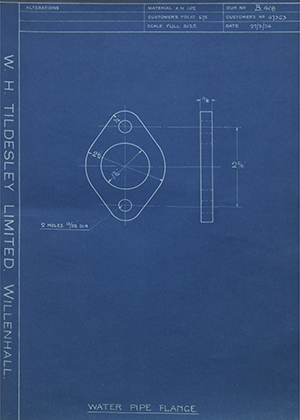 Karrier Motors LTD 47363 Water Pipe Flange WH Tildesley Forging Technical Drawing