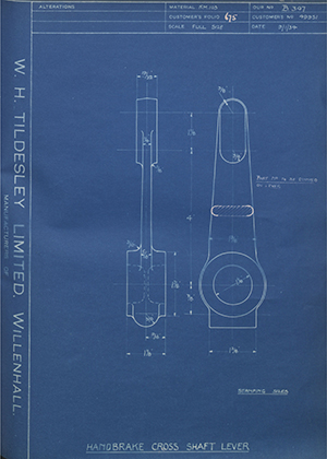 Karrier Motors LTD 49951 Handbrake Cross Shaft Lever WH Tildesley Forging Technical Drawing