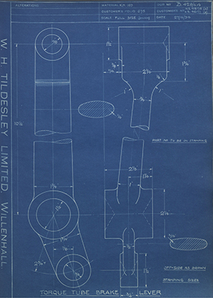 Karrier Motors LTD NS46176A / OS46177B Torque Tube Brake Lever WH Tildesley Forging Technical Drawing