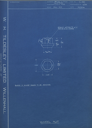 L. H. Newton and Co 0/313 Wheel Nut WH Tildesley Forging Technical Drawing