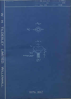 L. H. Newton and Co 0/375 Wing Bolt WH Tildesley Forging Technical Drawing