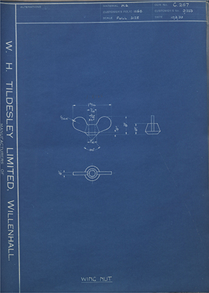 L. H. Newton and Co 0/533 Wing Nut WH Tildesley Forging Technical Drawing