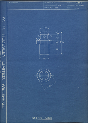 L. H. Newton and Co 0/853 Collar Stud WH Tildesley Forging Technical Drawing