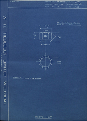 L. H. Newton and Co 2/3 Wheel Nut WH Tildesley Forging Technical Drawing