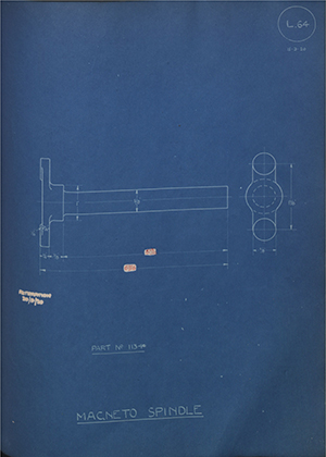 Lagonda LTD 1134 Magneto Spindle WH Tildesley Forging Technical Drawing