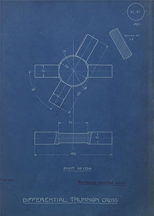 Lagonda LTD 1234 Differential Trunnion Cross WH Tildesley Forging Technical Drawing