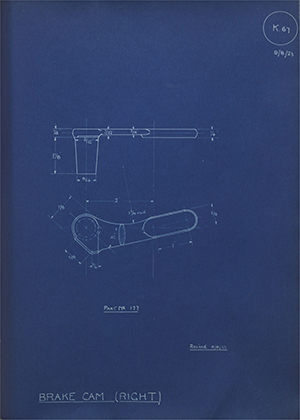 Lagonda LTD 177 Brake Cam (Right) WH Tildesley Forging Technical Drawing