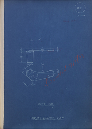 Lagonda LTD 177 Right Brake Cam WH Tildesley Forging Technical Drawing