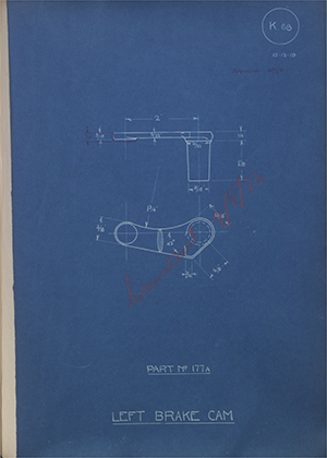 Lagonda LTD 177A Left Brake Cam WH Tildesley Forging Technical Drawing