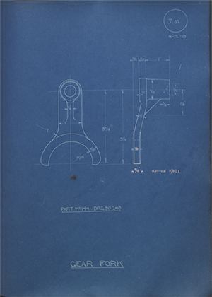 Lagonda LTD Part No 144 DRG No 240 Gear Fork WH Tildesley Forging Technical Drawing