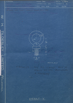 Laurence, Scott & Electromotors LTD 1/2" Eyebolt - 1/2" WH Tildesley Forging Technical Drawing