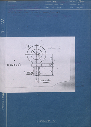 Laurence, Scott & Electromotors LTD 1/2" Eyebolt 1/2" WH Tildesley Forging Technical Drawing