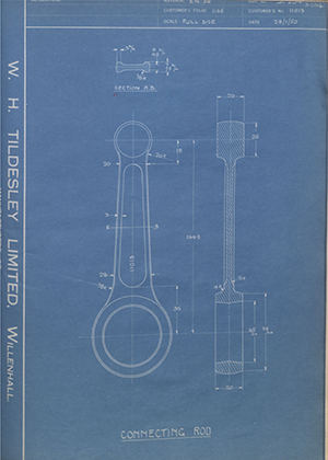 Levis Compressors LTD 11013 Connecting Rod WH Tildesley Forging Technical Drawing