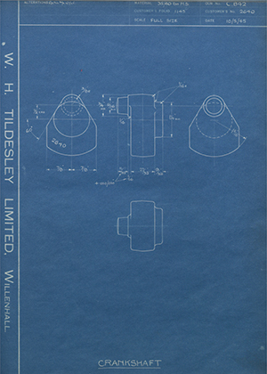 Levis Compressors LTD 2640 Crankshaft WH Tildesley Forging Technical Drawing