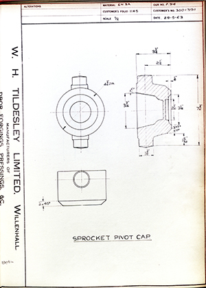 Levis Compressors LTD 3001391 Sprocket Pivot Cap WH Tildesley Forging Technical Drawing