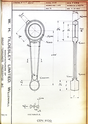 Levis Compressors LTD C5374 Connecting Rod WH Tildesley Forging Technical Drawing