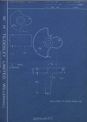 Levis Compressors LTD C55 / C20 Crankshaft WH Tildesley Forging Technical Drawing