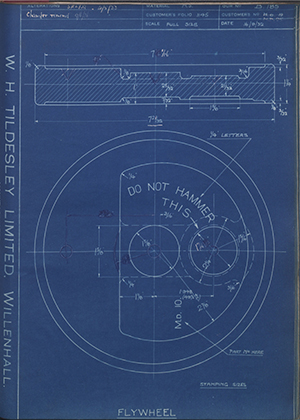 Levis Compressors LTD MD10 / MD25 Flywheel WH Tildesley Forging Technical Drawing