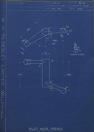 Levis Compressors LTD MD49 Inlet Valve Rocker WH Tildesley Forging Technical Drawing