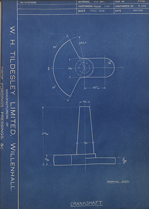 Levis Compressors LTD S258 Crankshaft WH Tildesley Forging Technical Drawing