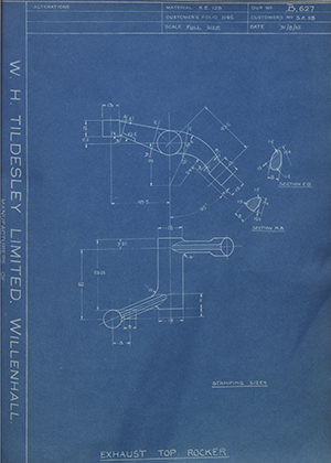 Levis Compressors LTD SA118 Exhaust Top Rocker WH Tildesley Forging Technical Drawing