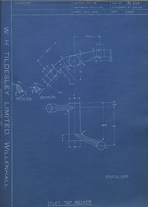 Levis Compressors LTD SA119 Inlet Top Rocker WH Tildesley Forging Technical Drawing