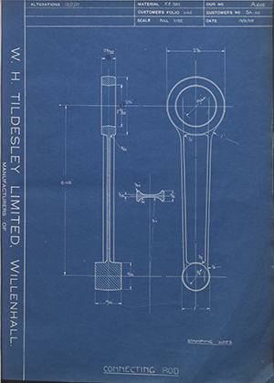 Levis Compressors LTD SA55 Connecting Rod WH Tildesley Forging Technical Drawing