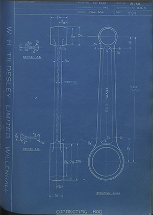 Levis Compressors LTD SD2 Connecting Rod WH Tildesley Forging Technical Drawing