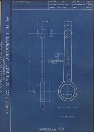 Levis Compressors LTD SR5 / SR257 Connecting Rod WH Tildesley Forging Technical Drawing