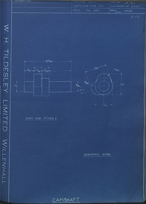 Levis Compressors LTD SSD1 Camshaft WH Tildesley Forging Technical Drawing