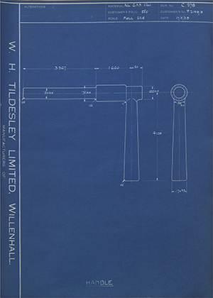 Machining Limited F2149/9 Handle WH Tildesley Forging Technical Drawing