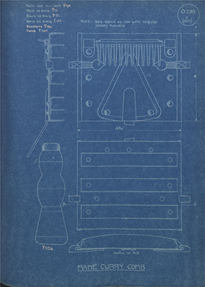 Mane Curry Comb WH Tildesley Forging Technical Drawing